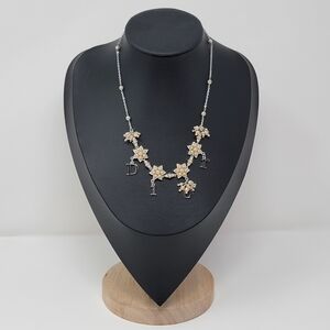 CHRISTIAN DIOR Pearl  Silver Tone Pendant Necklace